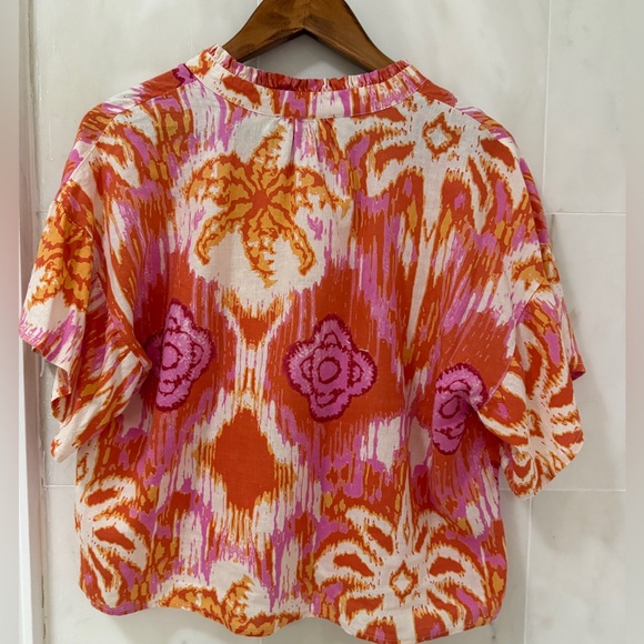 Colorful cropped linen top - Picture 2 of 2